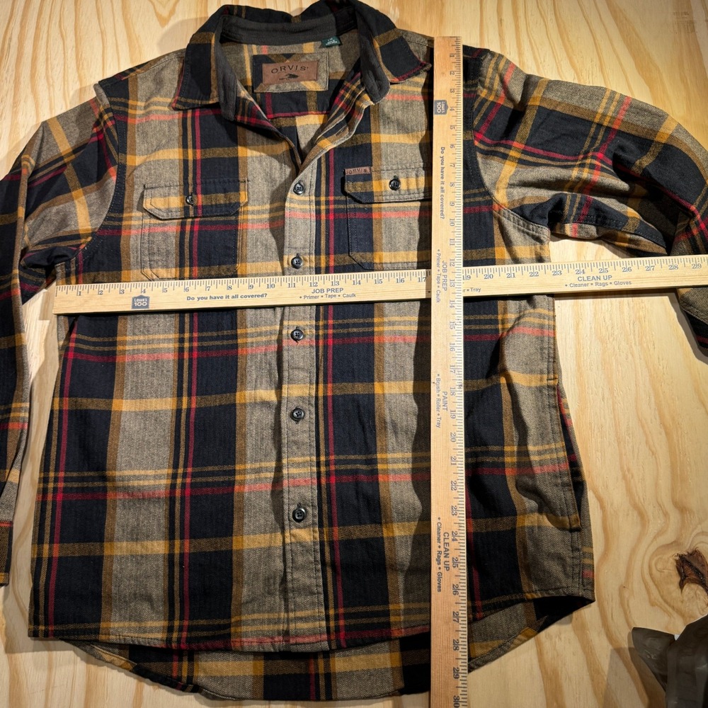 Orvis Men's Classic Collection Brown Yellow Plaid Button Up Flannel Shirt Size L - Picture 5 of 6